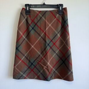 Ann Taylor Brown Plaid Wool Mini Skirt Dark Academia Preppy Size 6